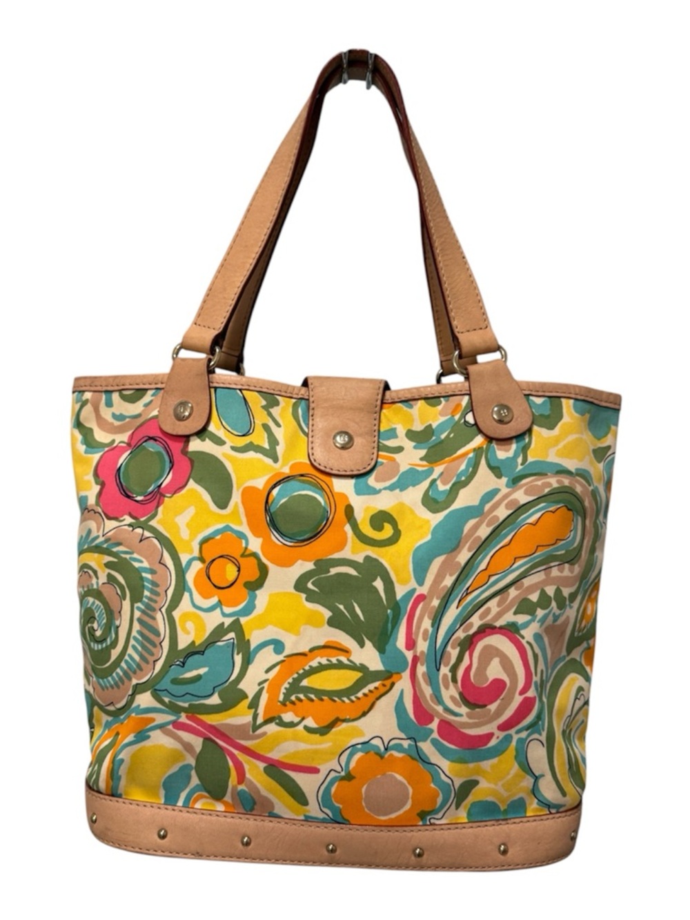 kate spade Multicolor Floral Canvas Tote with Tan Leather Trim - Picture 2 of 13